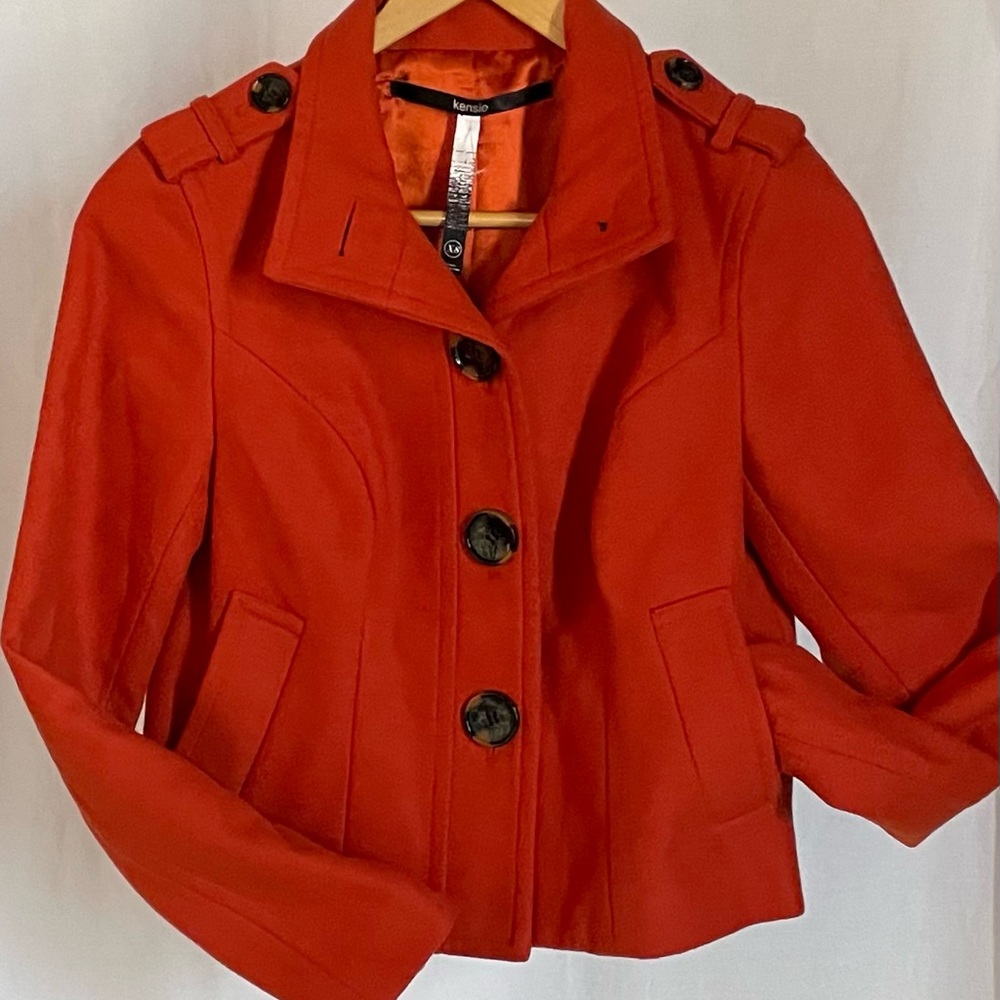 XS women’s orange/rust military style faux wool jacket